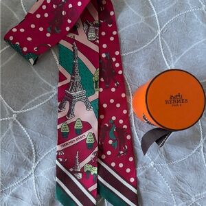 Hermes Pink and Green Twilly Scarf